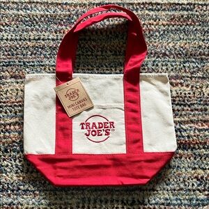 Trader Joe's Red and Cream Mini Canvas Tote Bag